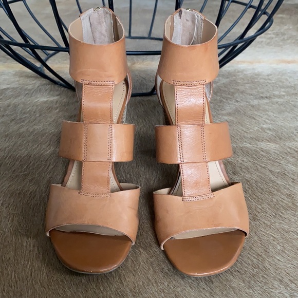EUC Franco Sarto Heeled Tan Leather Sandal Sz 9.5 - Picture 2 of 7